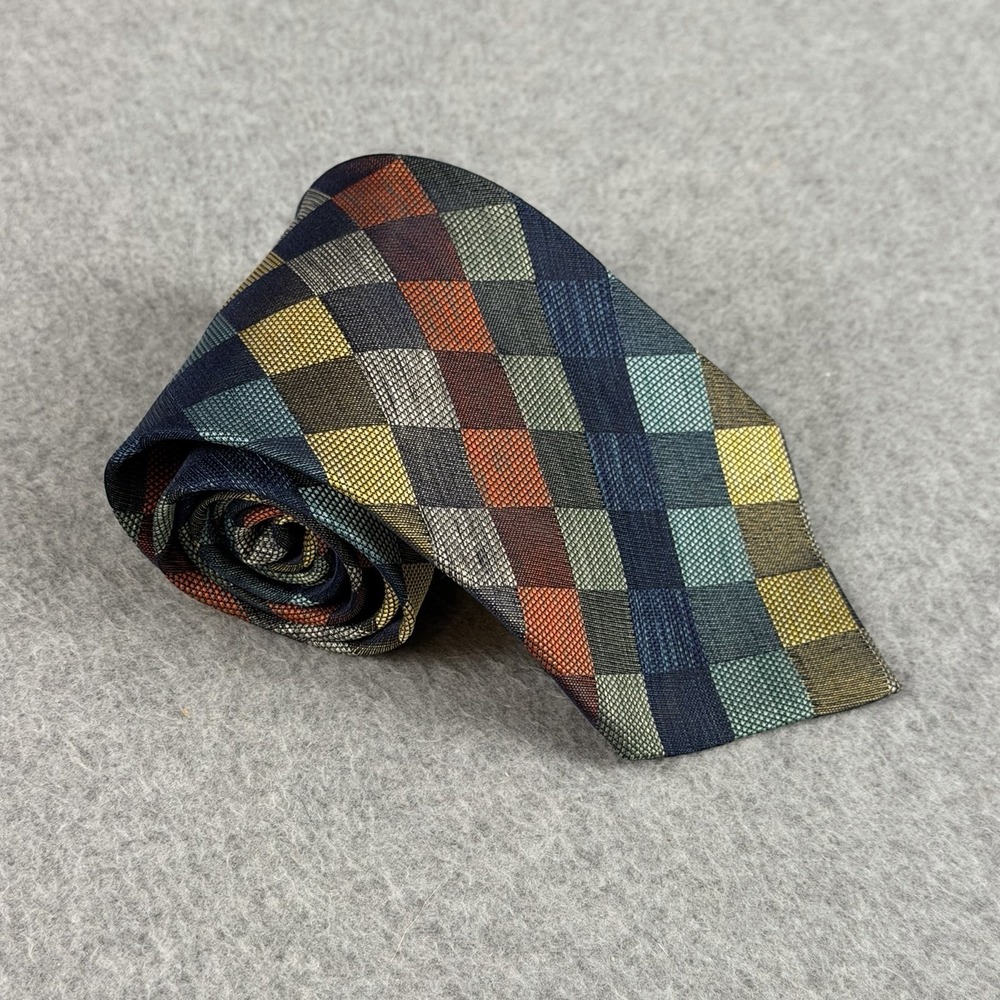 Rainbow Kyoto Japan 100% Silk Geometric Mosaic Checker Tie 55x3.5"